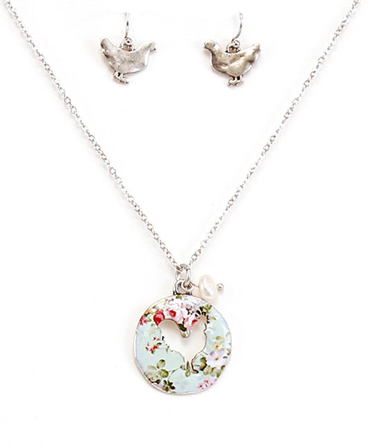 Floral Rooster Cutout Necklace Set