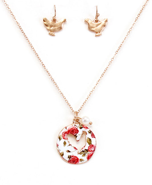 Floral Rooster Cutout Necklace Set