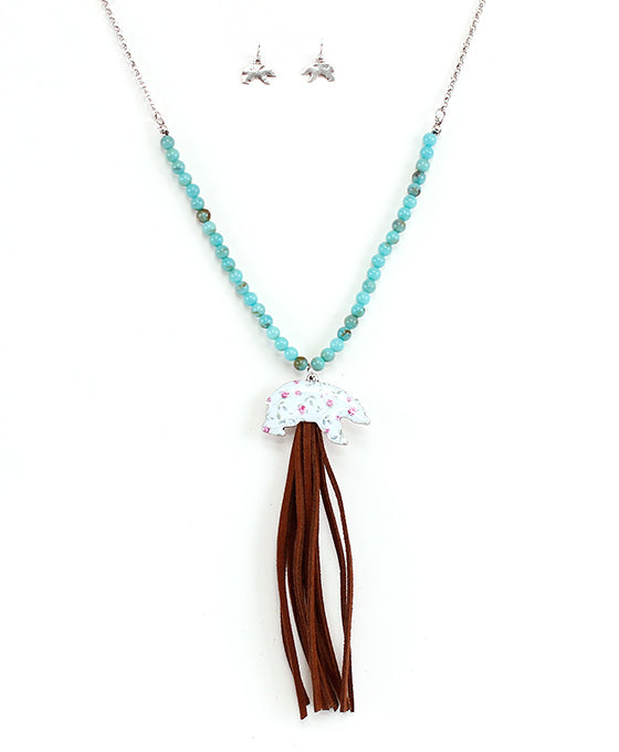 Floral Bear w/ Tassel Necklace Set