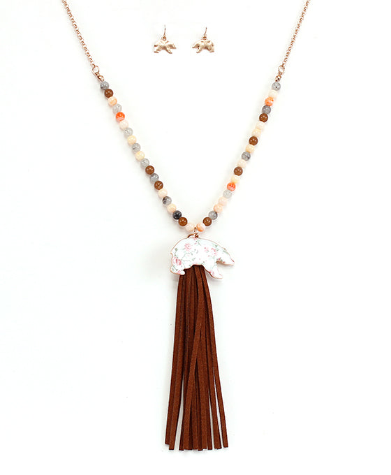 Floral Bear w/ Tassel Necklace Set