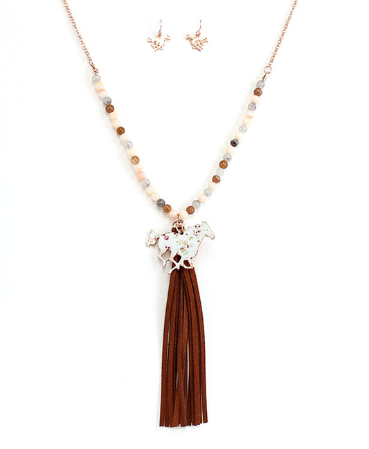 Floral Horse w/ Tassel Necklace Set