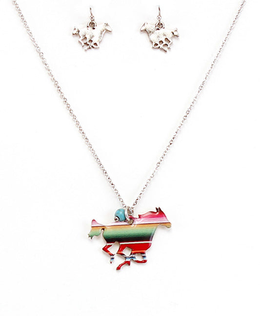 Dainty Floral Horse Necklace Set