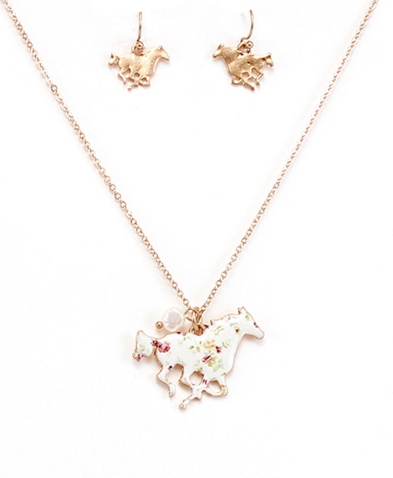 Dainty Floral Horse Necklace Set