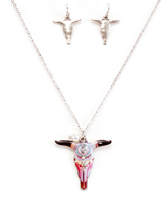 Dainty Steer Head Wester Necklace Set