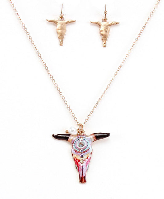 Dainty Steer Head Wester Necklace Set