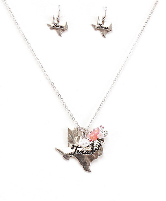 Texas State Map Script Floral Necklace Set