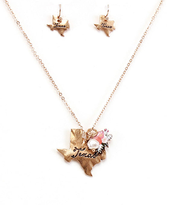 Texas State Map Script Floral Necklace Set