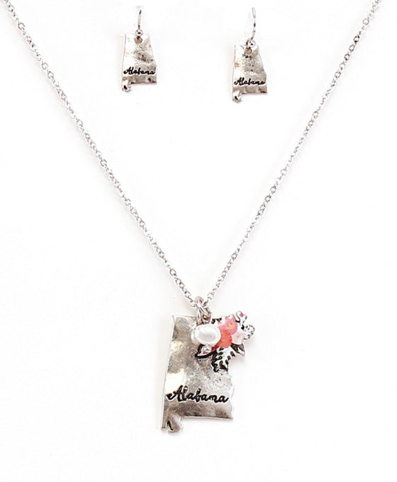 Alabama State Map Script Floral Necklace Set