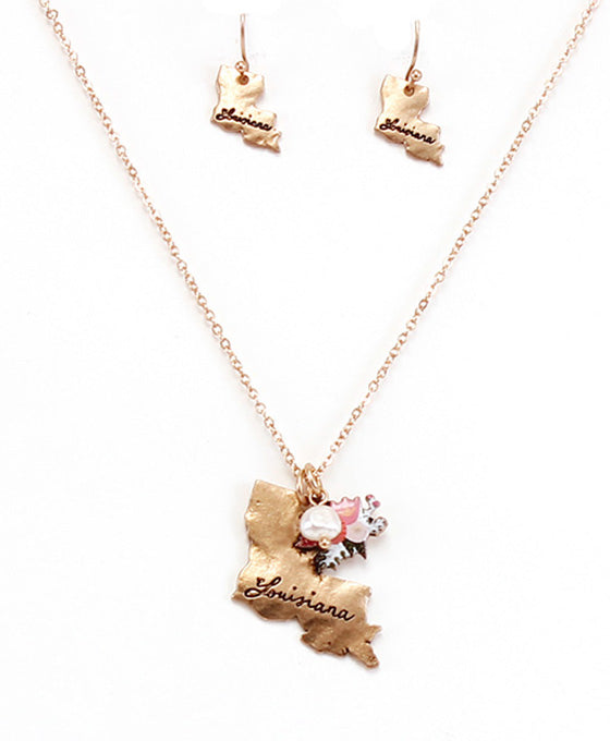 Louisiana State Map Script Floral Necklace Set