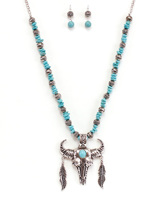 Western Steer Head Necklace Set