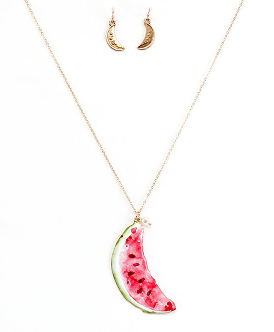 Watermelon Print Necklace Set