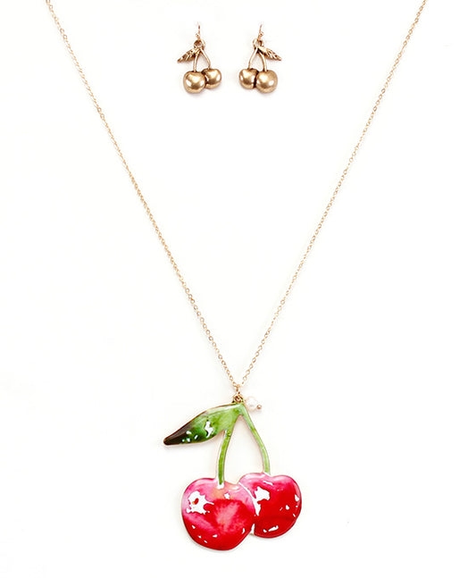 Cherry Print Necklace Set