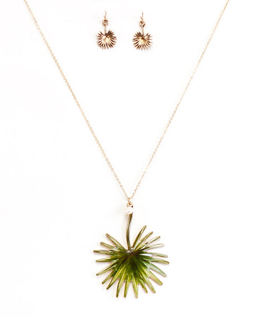 Palm Tree Leaf Print Necklace Set