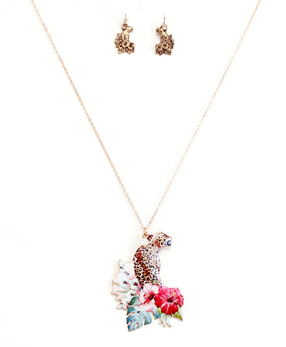 Leopard Floral Print Necklace Set