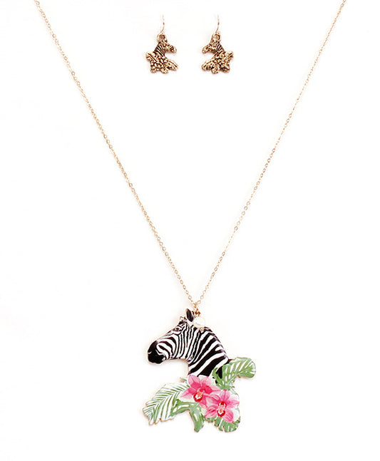 Zebra Floral Print Necklace Set