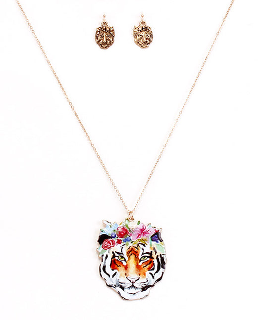 Tiger Floral Print Necklace Set