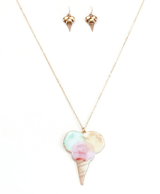 Ice Cream Cone Print Necklace Set