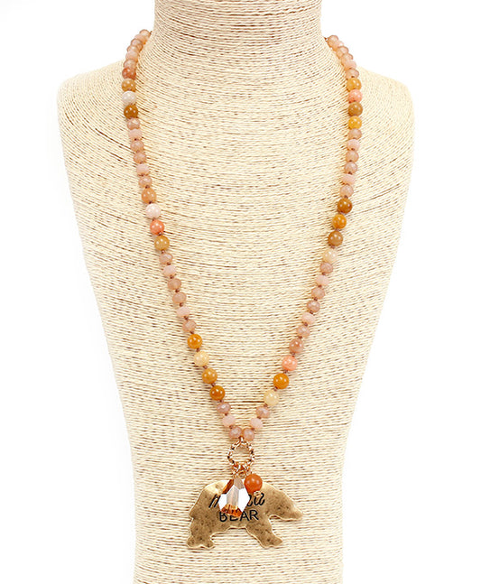 MAMA BEAR Semi Stone Necklace Set