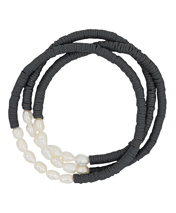 3 Set Pearl w/ Rubber Beads Bracelet