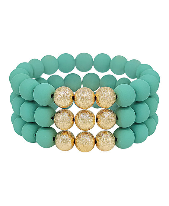 3 Set Satin Ball Accent Clay Stretch Bracelet