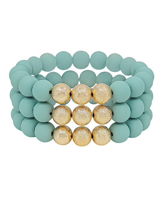 3 Set Satin Ball Accent Clay Stretch Bracelet