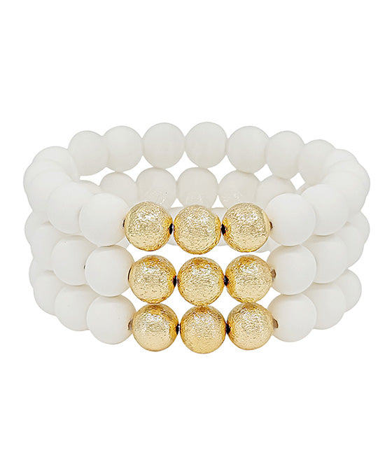 3 Set Satin Ball Accent Clay Stretch Bracelet