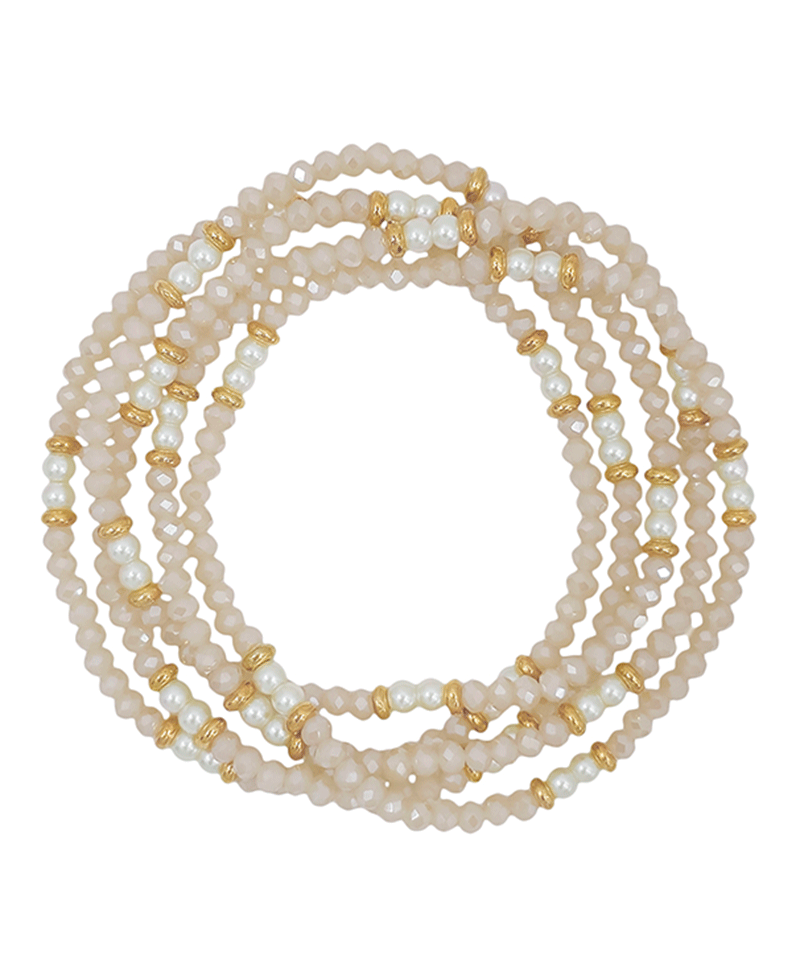 Pearl Accent Beads Stretch 5 Set Bracelet