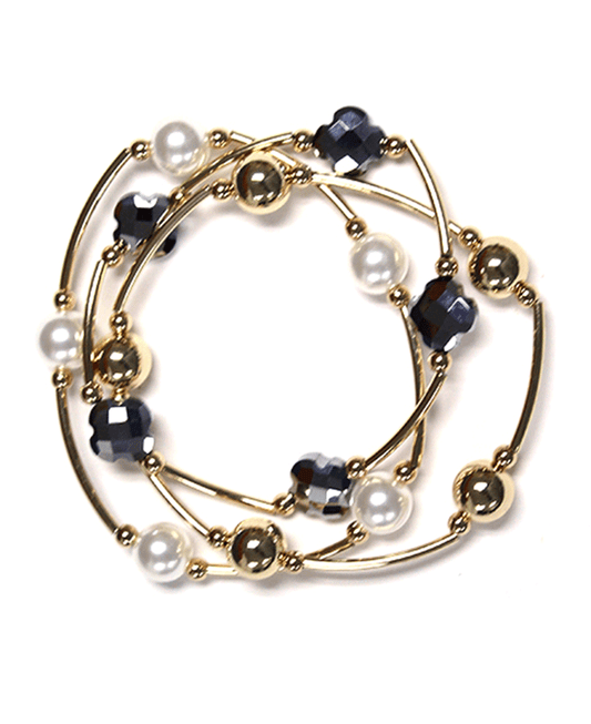 Clover Accent Wire Linked Pearl & CCB Bracelet