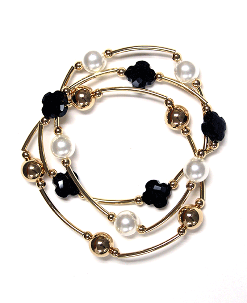 Clover Accent Wire Linked Pearl & CCB Bracelet