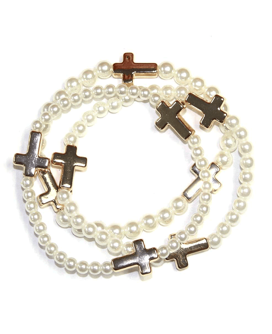 Pearl w/ Cross Bracelet