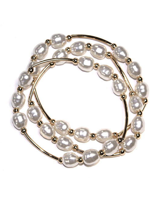 Pipe Linked Pearl & CCB Bracelet