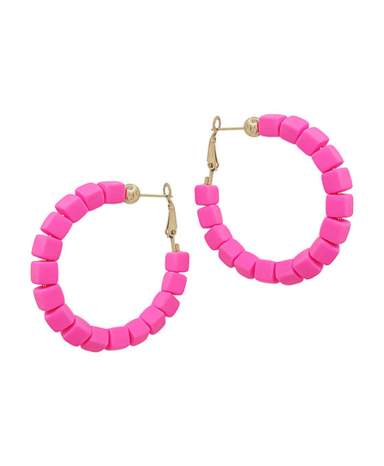 Square Shape Clay Beads Hoop Earring