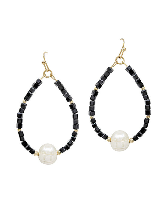 Square Beads Teardrop w/ Pearl Accent Earring