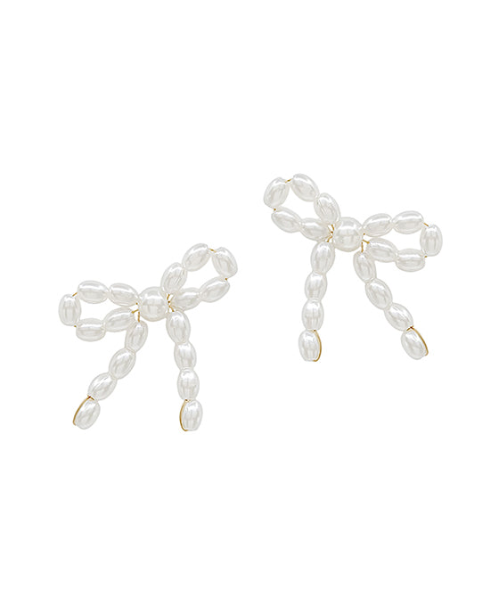 Rice Shape Pearl Ribbon Post Earring