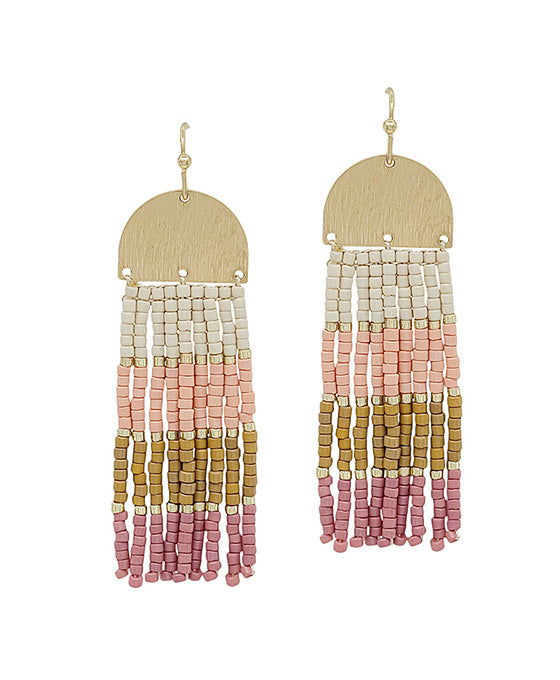 Multi Color Block Seed Bead Tassel Earring