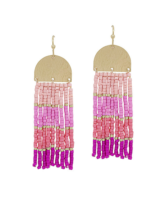 Multi Color Block Seed Bead Tassel Earring