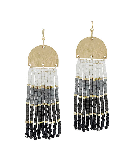 Multi Color Block Seed Bead Tassel Earring