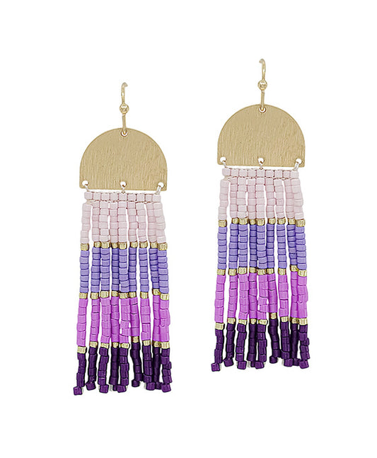 Multi Color Block Seed Bead Tassel Earring