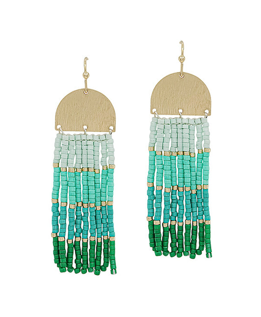 Multi Color Block Seed Bead Tassel Earring