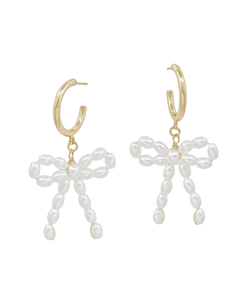 Metal Hoop Wired Pearl Bow Earring