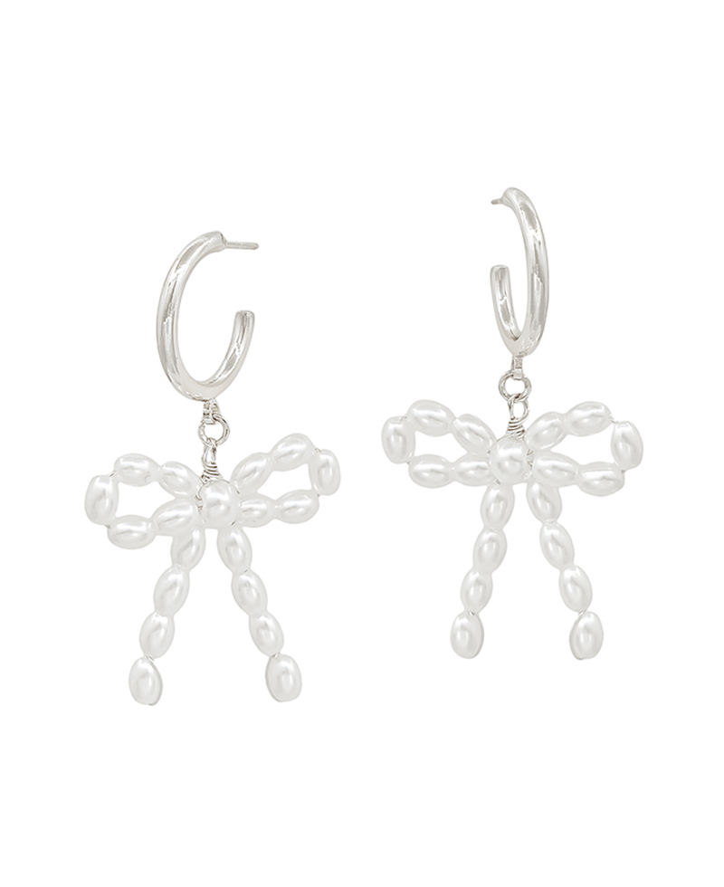 Metal Hoop Wired Pearl Bow Earring