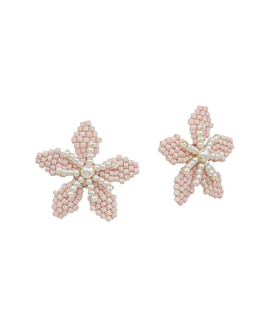 Flower Shape Seed Bead & Pearl Post Earring