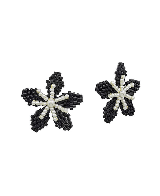 Flower Shape Seed Bead & Pearl Post Earring