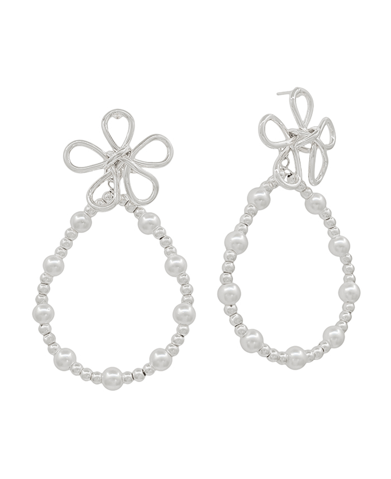 Flower Metal w/ Pearl & CCB Teardrop Earring