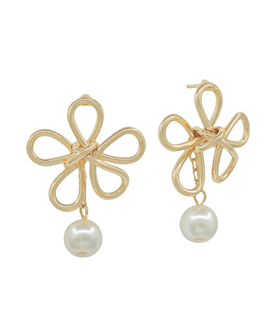 Flower Metal w/ Pearl Drop Post Earring