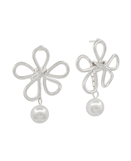 Flower Metal w/ Pearl Drop Post Earring