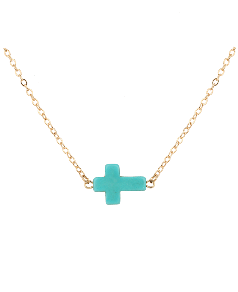 Semi Precious Cross Necklace - 18"