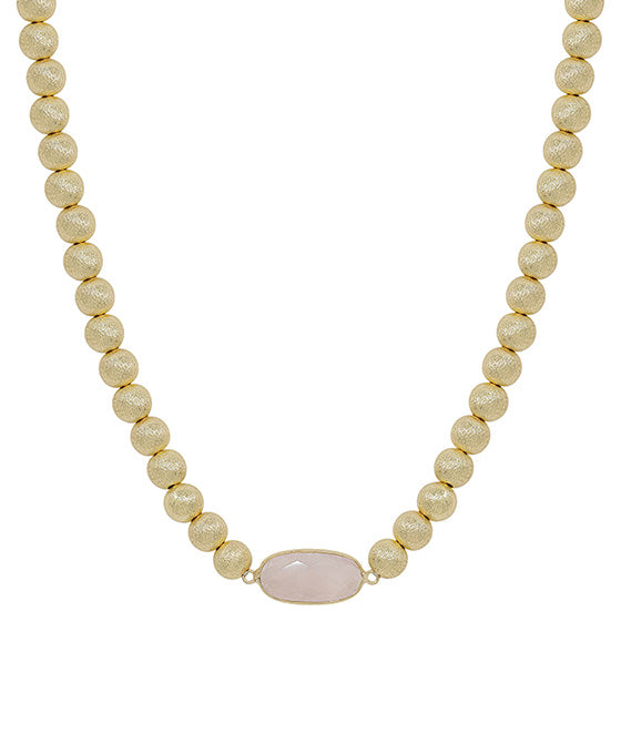 Oval Shape Natural Stone Accent Satin Ball Necklace