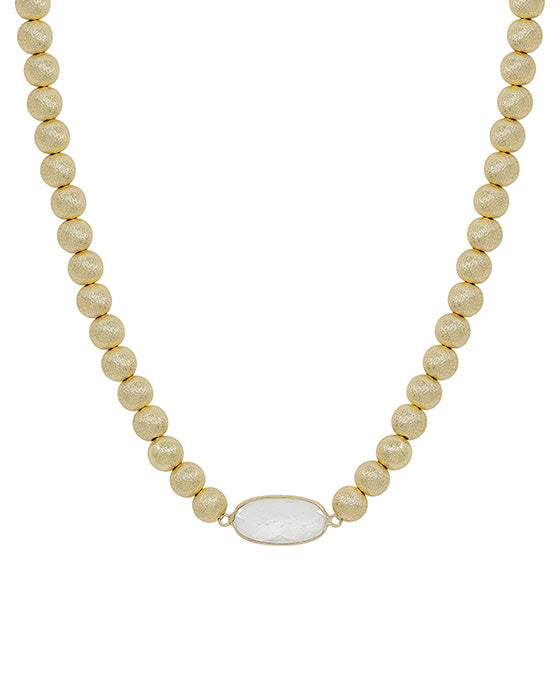 Oval Shape Natural Stone Accent Satin Ball Necklace