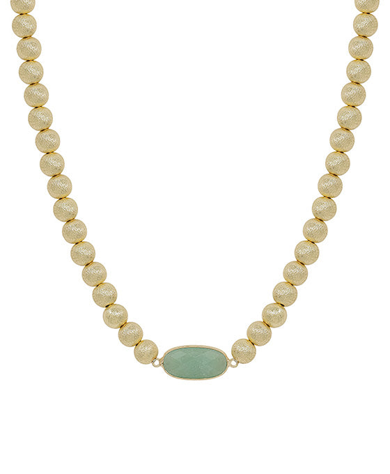 Oval Shape Natural Stone Accent Satin Ball Necklace